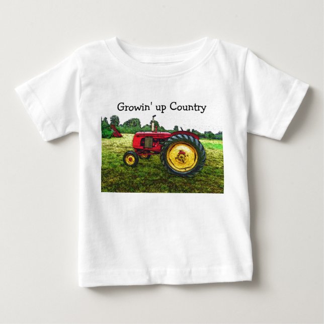 Red and Yellow Farm Tractor Baby T-Shirt (Front)
