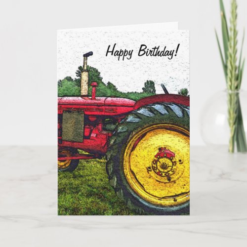 Red and Yellow Farm Tractor Card