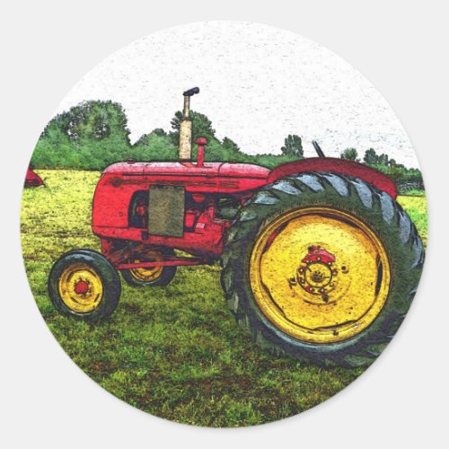 Red and Yellow Farm Tractor Classic Round Sticker