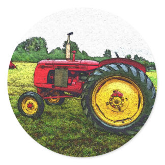 Red and Yellow Farm Tractor Classic Round Sticker
