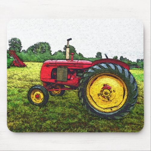 Red and Yellow Farm Tractor Mouse Pad