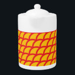 Red and yellow Fish scales Teapot<br><div class="desc">This design evokes the mesmerizing beauty of the underwater world. Imagine a blanket adorned with intricate, overlapping scales of a vibrant red hue. Each scale is meticulously detailed, capturing the iridescent sheen and texture of a real fish. The overall effect is a sense of depth and dimension, as if you're...</div>