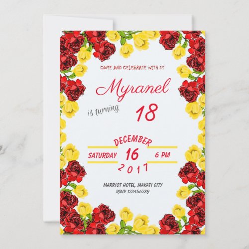 Red and Yellow floral birthday invitation