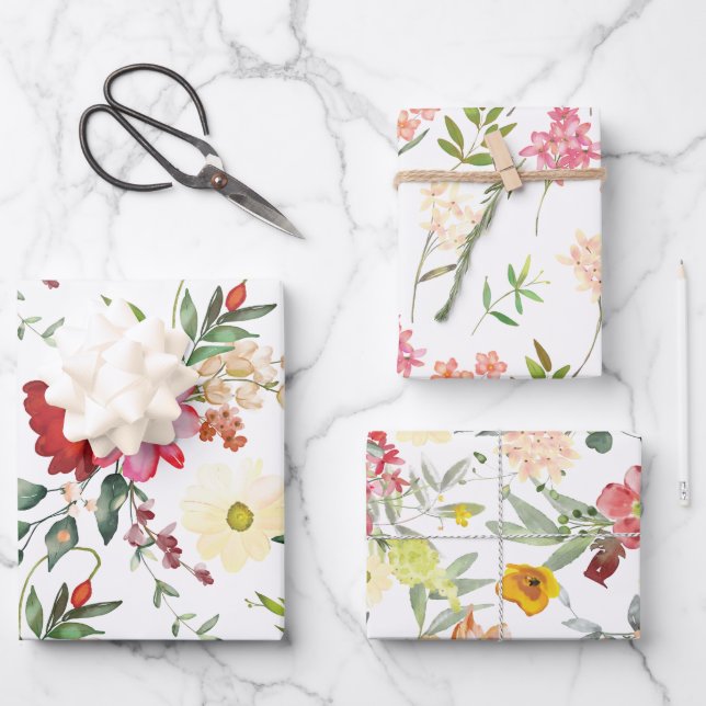 Red and Yellow Floral Wrapping Paper Sheets (Front)