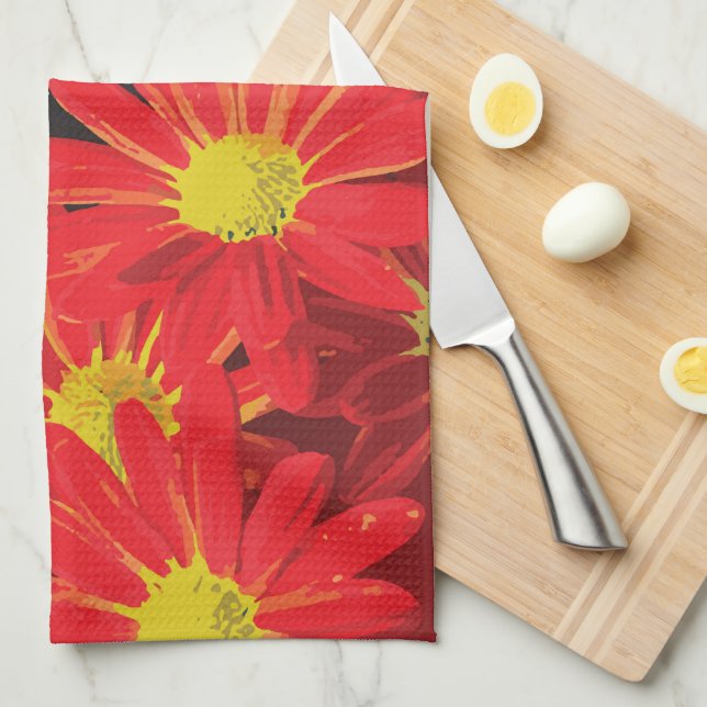 Red and Yellow Flowers 1 Kitchen Towel (Quarter Fold)