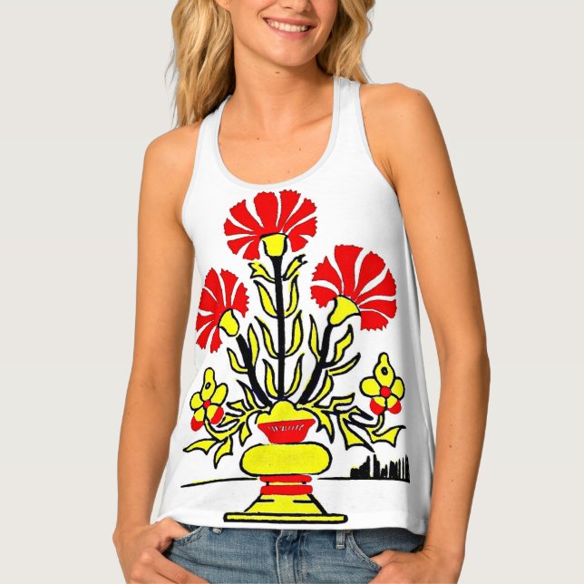 red and yellow flowers print tank top (Front)