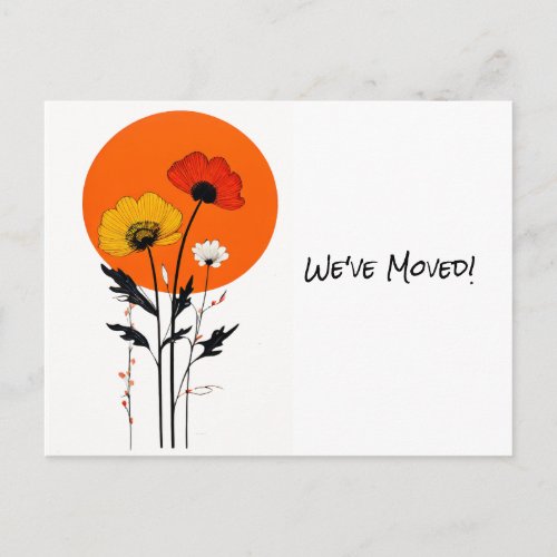  Red and Yellow Flowers with Sun New Address Postcard