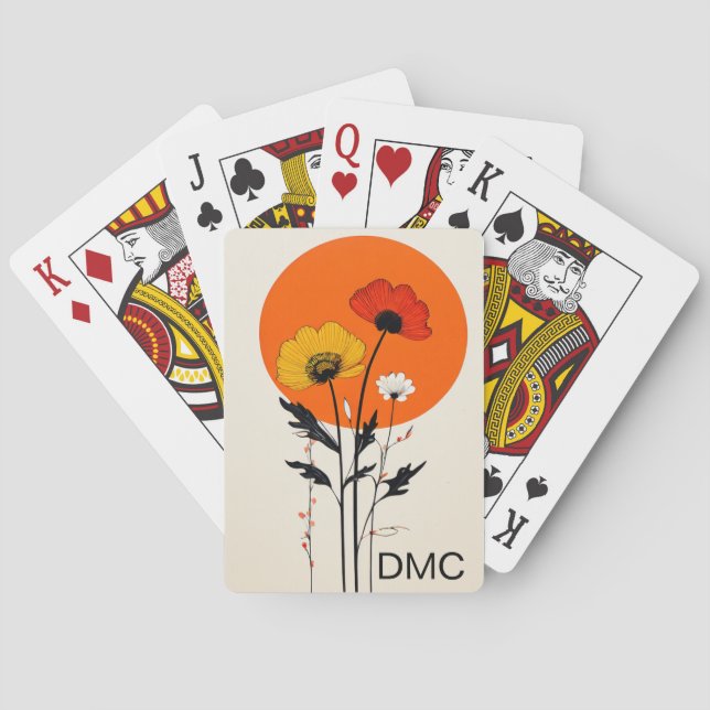 Red and Yellow Flowers with Sun Poker Cards (Back)