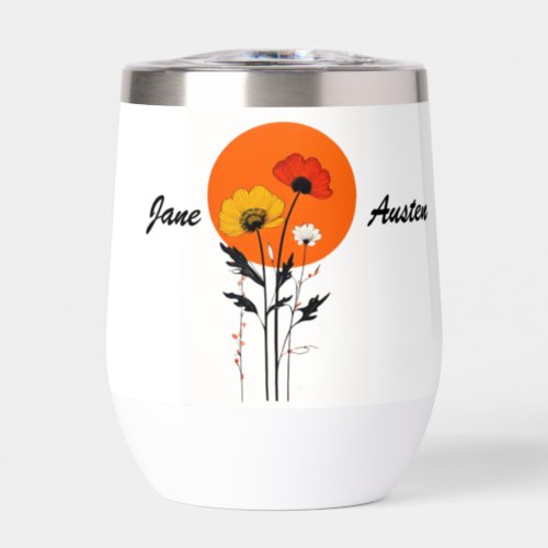Red and Yellow Flowers with Sun Thermal Wine Tumbler