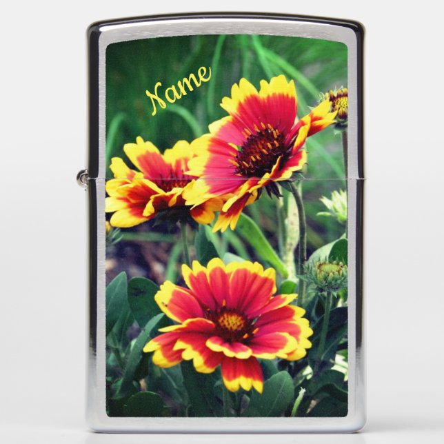Red And Yellow Gaillardia Daisy Personalized  Zippo Lighter (Front)