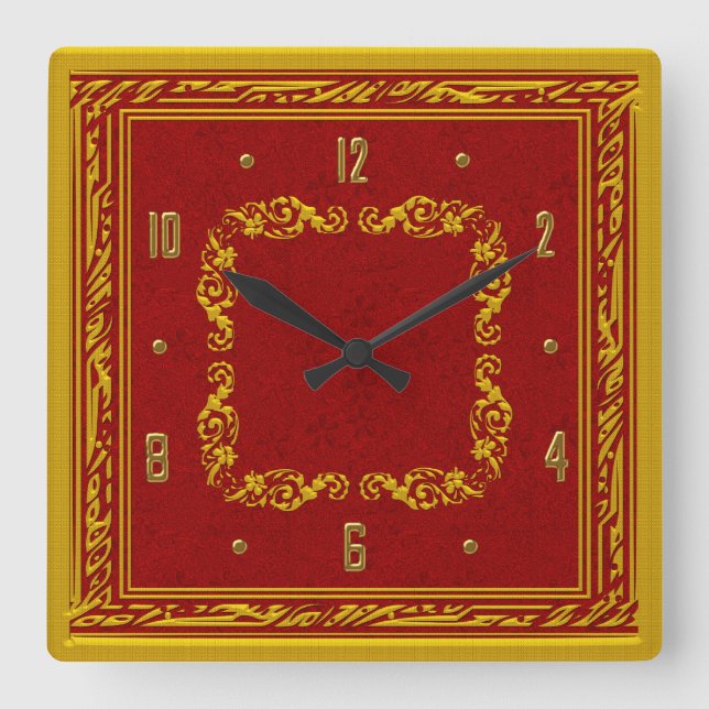 Red and Yellow Gold Elegant Wall Clock (Front)