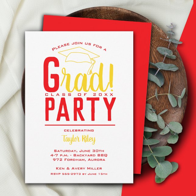 Red and Yellow Gold Graduation Party Invitation (Creator Uploaded)