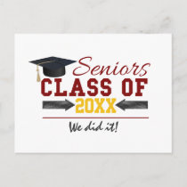 Red and Yellow Graduation Gear Announcement Postcard