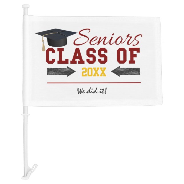 Red and Yellow Graduation Gear Car Flag (Front)
