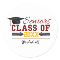Red and Yellow Graduation Gear Classic Round Sticker