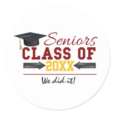 Red and Yellow Graduation Gear Classic Round Sticker