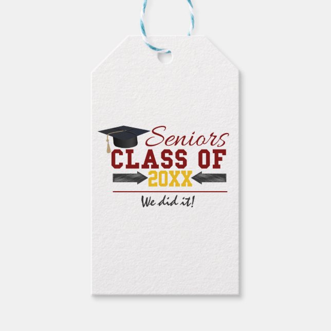 Red and Yellow Graduation Gear Gift Tags (Front)
