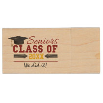 Red and Yellow Graduation Gear Wood USB Flash Drive