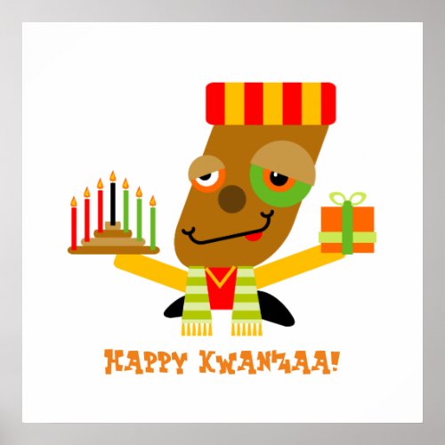 Red and Yellow Happy Kwanzaa Kawaii Cartoon Poster