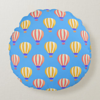 Red and Yellow Hot Air Balloons Pattern Round Pillow