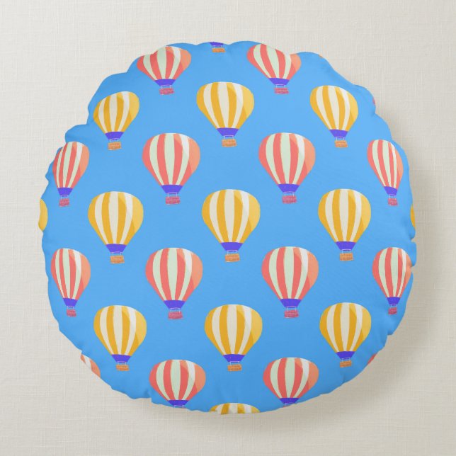 Red and Yellow Hot Air Balloons Pattern Round Pillow (Front)