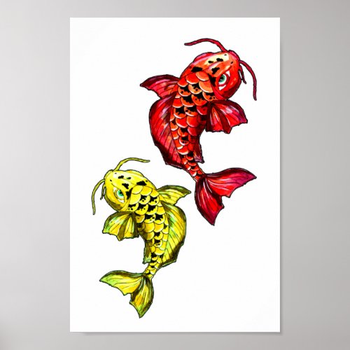 Red and Yellow Koi Carps Poster