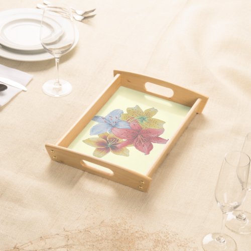 Red and yellow Lily flower pattern floral Serving Tray