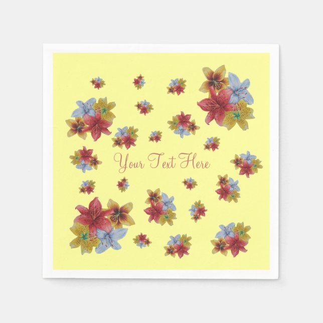 Red and yellow Lily flowers pretty floral Paper Napkins (Front)