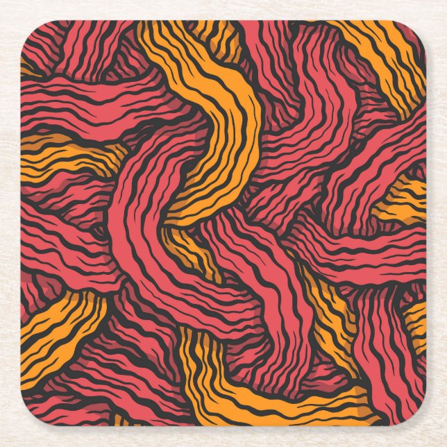 Red and Yellow Lines Square Paper Coaster (Front)
