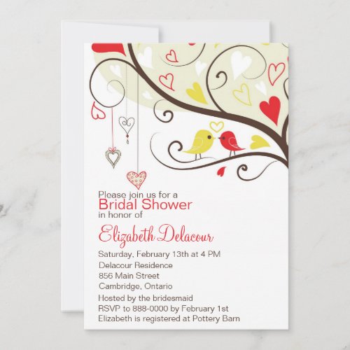 Red and Yellow Love Birds Bridal Shower Invitation