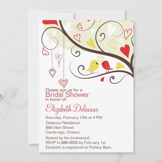 Red and Yellow Love Birds Bridal Shower Invitation (Front)