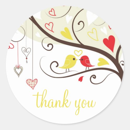 Red and Yellow Love Birds Thank You Sticker