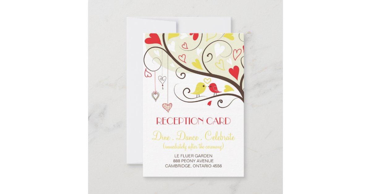 Red and Yellow Lovebirds Reception Card Invites | Zazzle