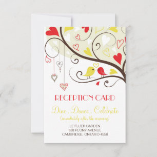 Red and Yellow Lovebirds Reception Card Invites