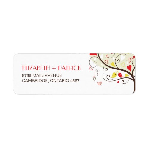 Red and Yellow Lovebirds Wedding Address Label