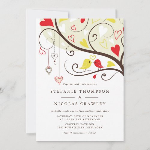 Red and Yellow Lovebirds Wedding Invitation