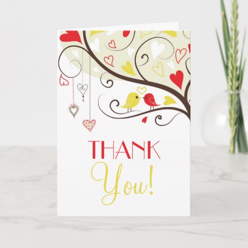 Red and Yellow Lovebirds Wedding Thank You Card