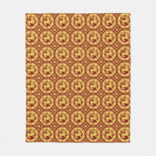 Red and Yellow Medieval Lions Fleece Blanket