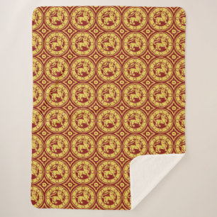 Red and Yellow Medieval Lions Sherpa Blanket