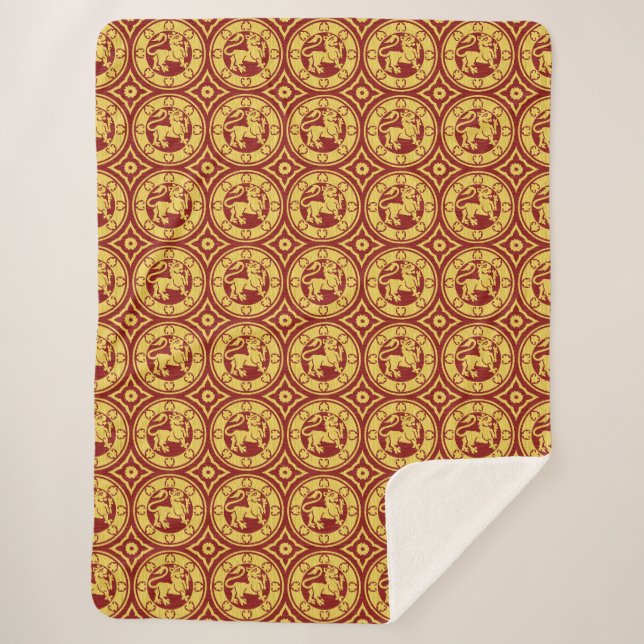 Red and Yellow Medieval Lions Sherpa Blanket (Front)