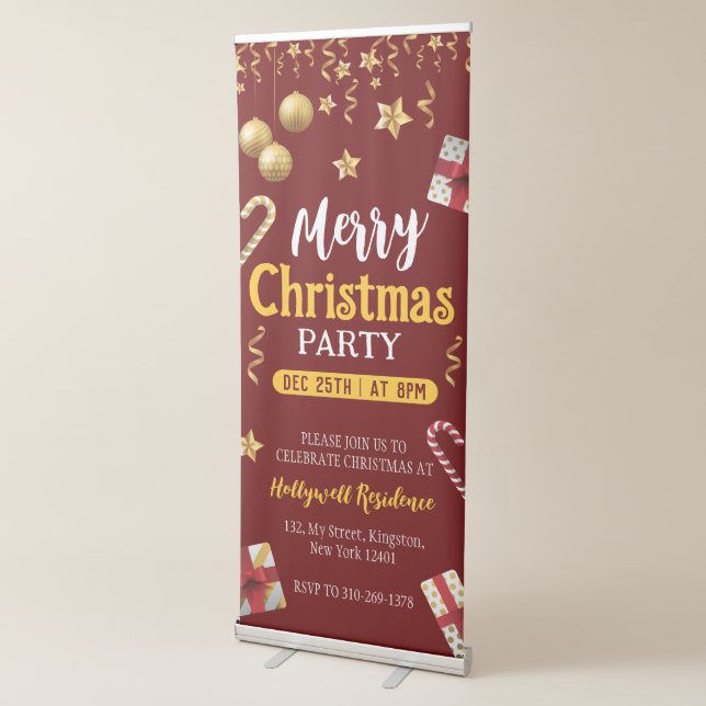 Red and Yellow Merry Christmas Party Retractable Banner (3/4)