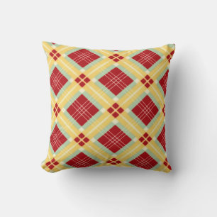 Red and Yellow Monogram Plaid Throw Pillow