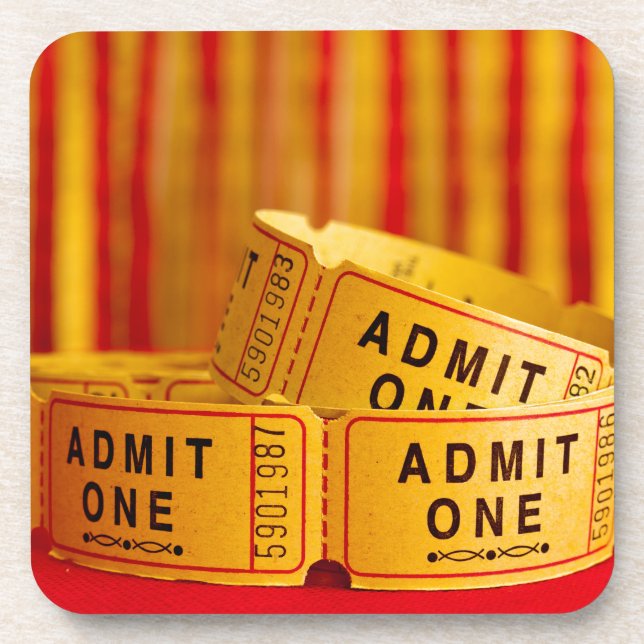 Red and Yellow Movie Tickets Beverage Coaster (Front)