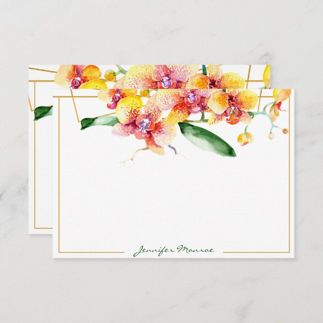 Red and yellow orchids personalized note card (Front/Back)