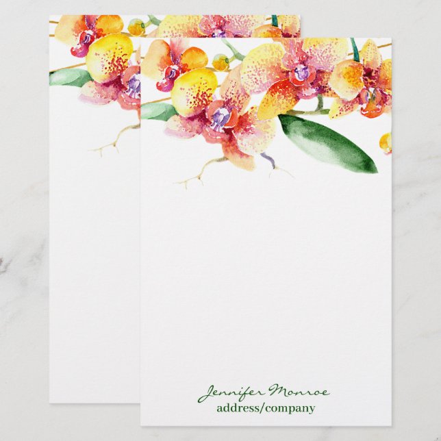Red and yellow orchids personalized stationery (Front/Back)