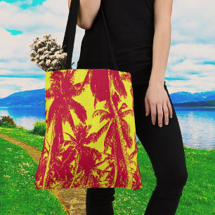 Red and Yellow Palm Trees Design Funky Tote Bag