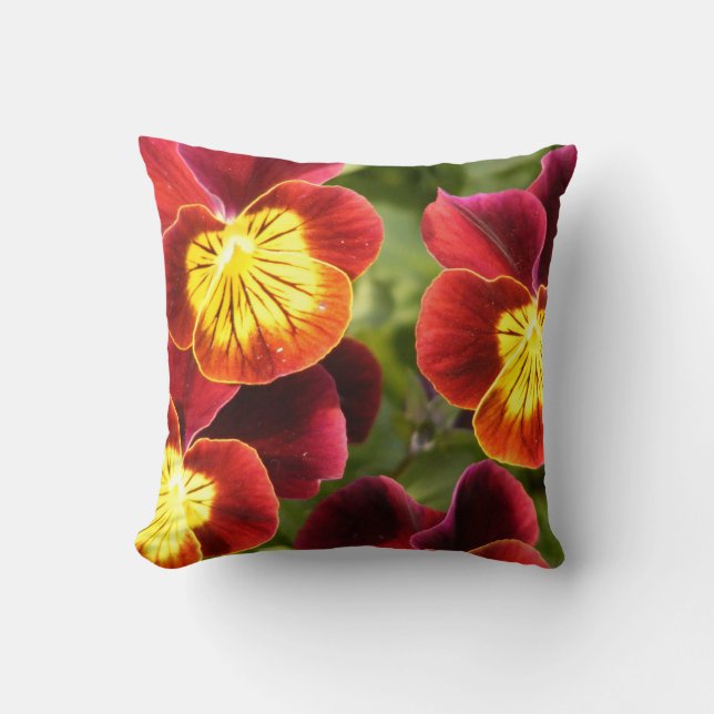 Red and Yellow Pansies (Viola) Throw Pillow (Front)