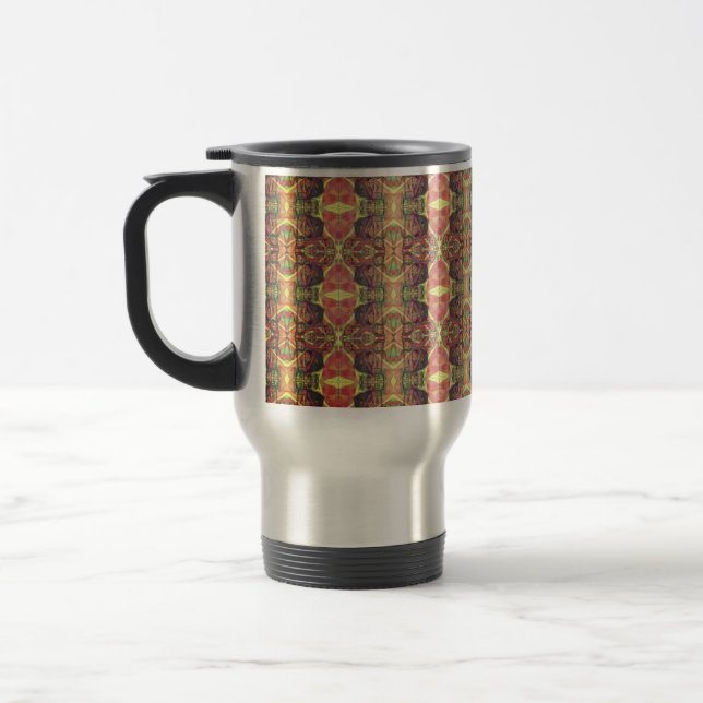 Red and yellow pattern travel mug (Left)