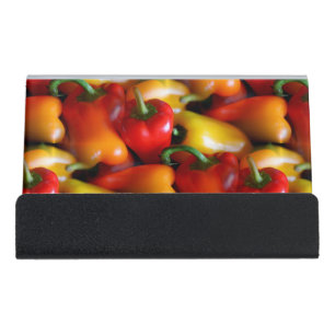 Red and Yellow Peppers Desk Business Card Holder