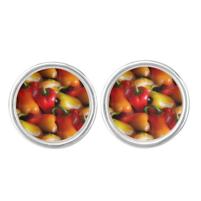 Red and Yellow Peppers Pair of Cufflinks (Front)